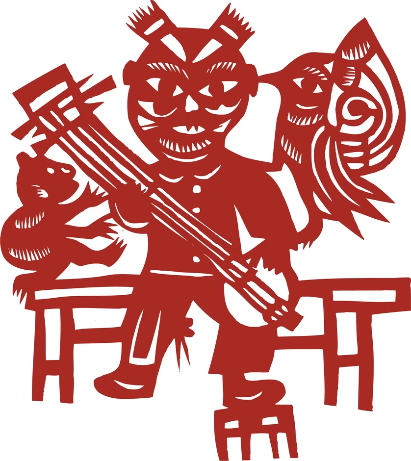 中国风中式传统喜庆民俗人物动物窗花剪纸插画边框AI矢量PNG素材【2154】